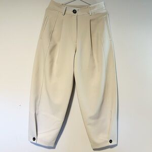 Zara Carrot Fit Trouser Cuffed Hems Sand Ecru Barrel Balloon Leg Pant, Small